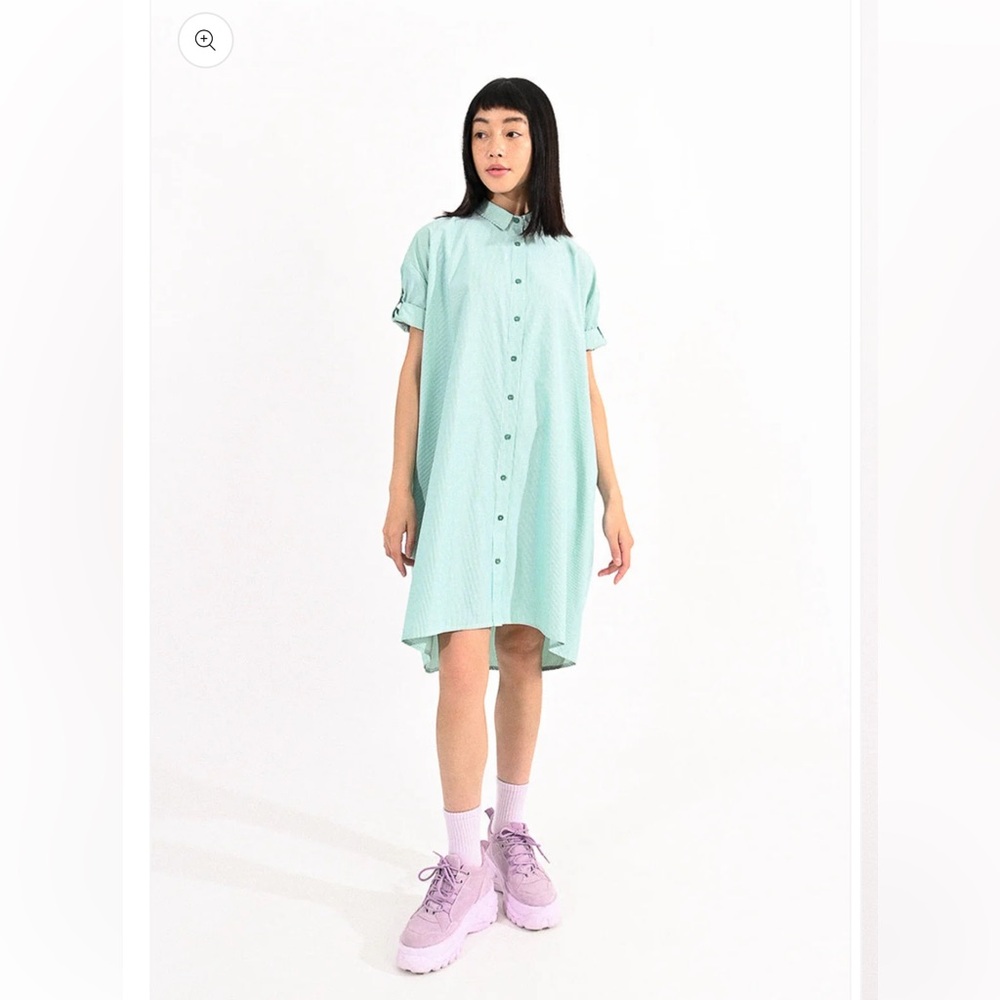 Lili Sidonio Mint Green Button-Up Dress Shirt Striped Dress L Green Masters